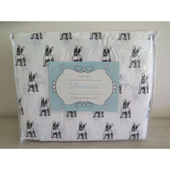 Whimsical Collection Twin (Extra Long) White French Bulldog, 3 Piece Sheet Set - Picture 1 of 8